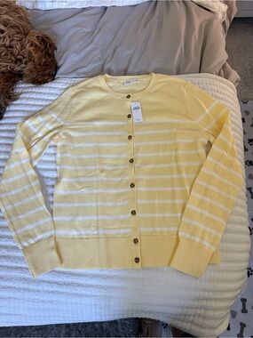 GAP Yellow and White Striped Button Cardigan